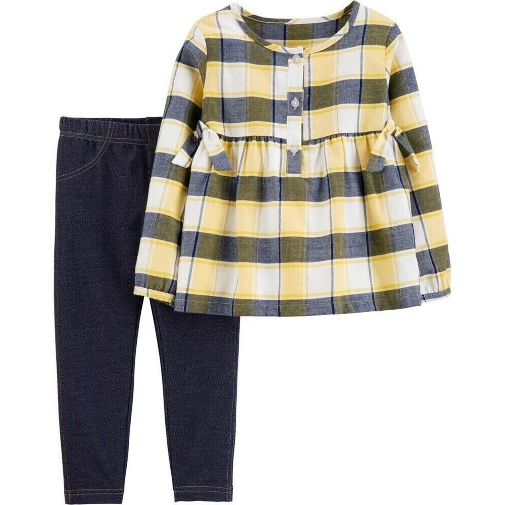 Toddler Girl 2 Piece Plaid Tunic Flannel Long Sleeve Top & Jegging Outfit Set 3T